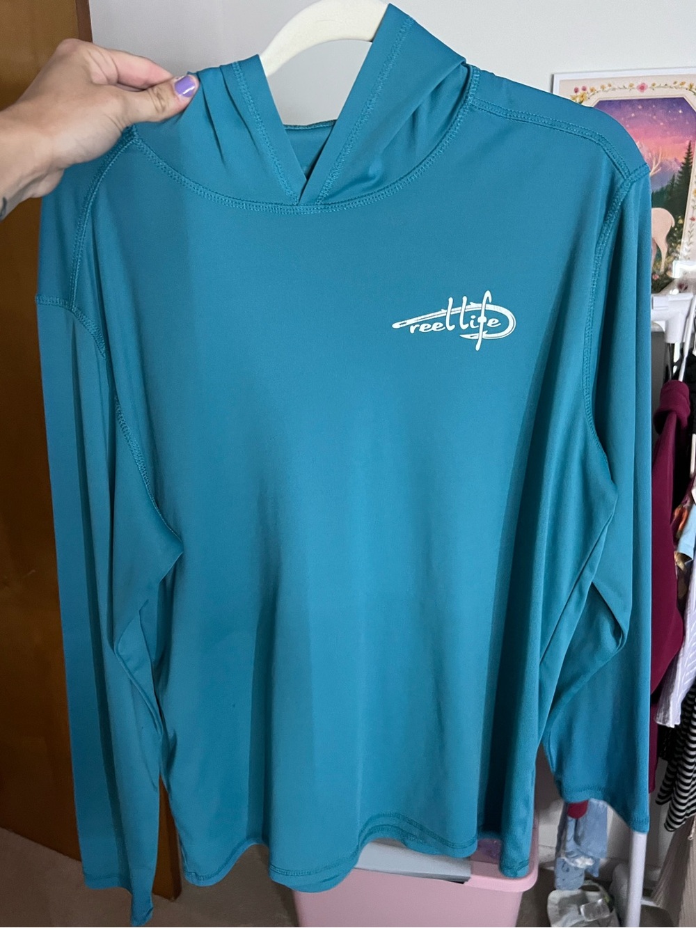 Men’s Reel Life Teal Lightweight Sun Hoodie - Size L